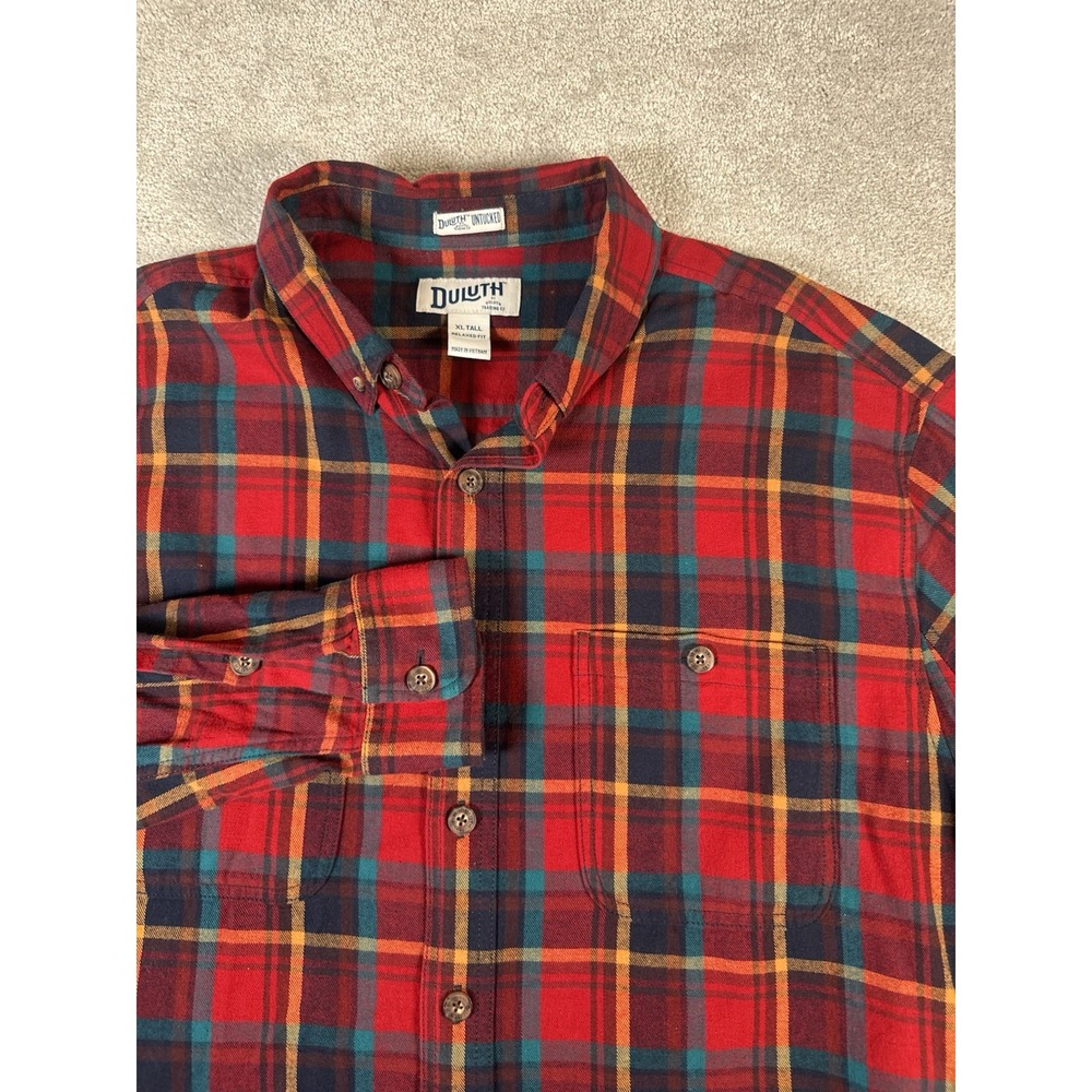 Duluth Trading Shirt Mens XL Tall Red Green Plaid Untucked‎ Flannel Relaxed